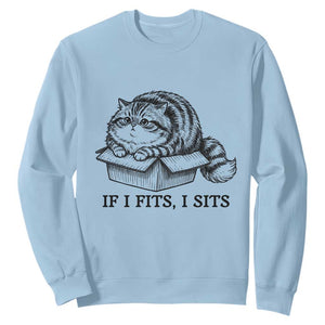 If I Fits I Sits Sweatshirt Chubby Kitty Funny Cat Lover Gift TS12 Light Blue Print Your Wear