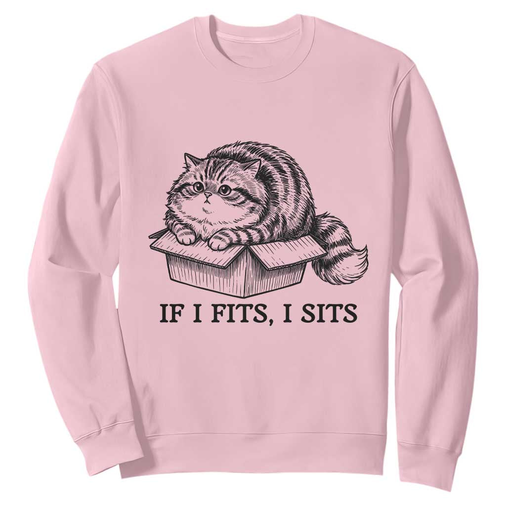 If I Fits I Sits Sweatshirt Chubby Kitty Funny Cat Lover Gift TS12 Light Pink Print Your Wear