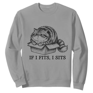 If I Fits I Sits Sweatshirt Chubby Kitty Funny Cat Lover Gift TS12 Sport Gray Print Your Wear