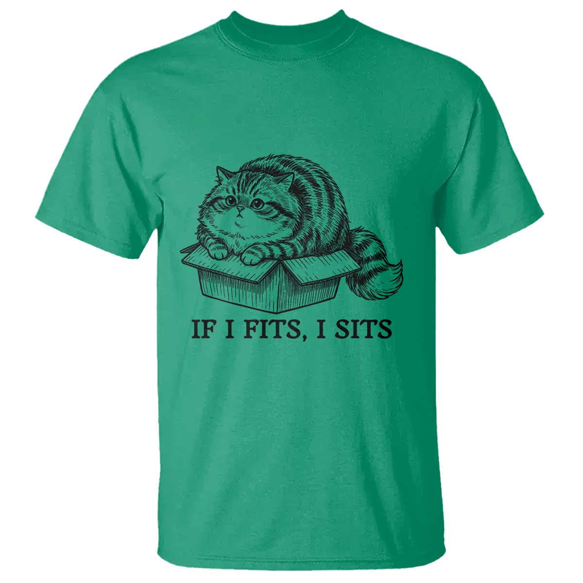 If I Fits I Sits T Shirt Chubby Kitty Funny Cat Lover Gift TS12 Irish Green Print Your Wear