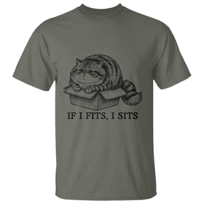 If I Fits I Sits T Shirt Chubby Kitty Funny Cat Lover Gift TS12 Military Green Print Your Wear
