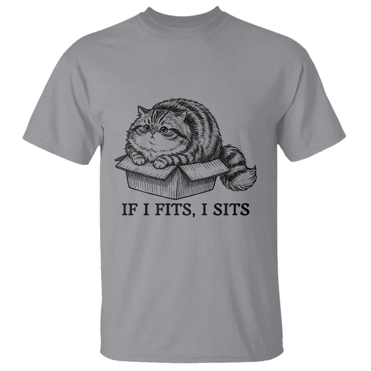 If I Fits I Sits T Shirt Chubby Kitty Funny Cat Lover Gift TS12 Sport Gray Print Your Wear
