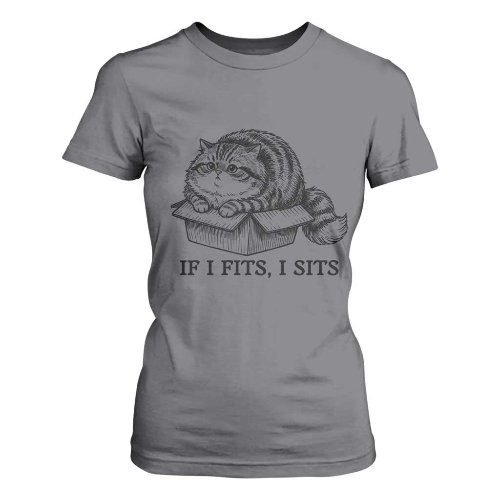 If I Fits I Sits T Shirt For Women Chubby Kitty Funny Cat Lover Gift TS12 Charcoal Print Your Wear