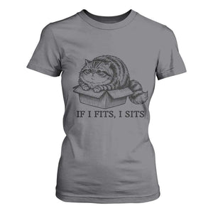 If I Fits I Sits T Shirt For Women Chubby Kitty Funny Cat Lover Gift TS12 Charcoal Print Your Wear