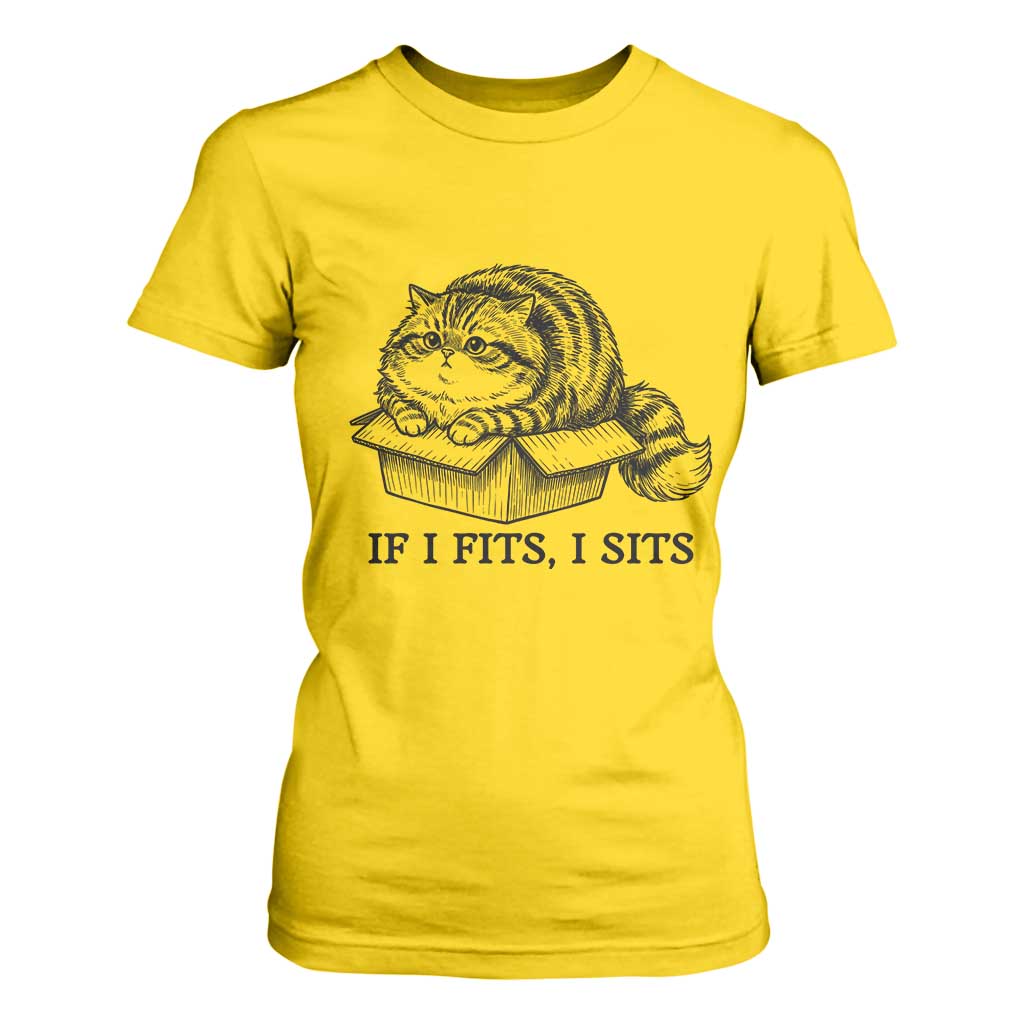 If I Fits I Sits T Shirt For Women Chubby Kitty Funny Cat Lover Gift TS12 Daisy Print Your Wear
