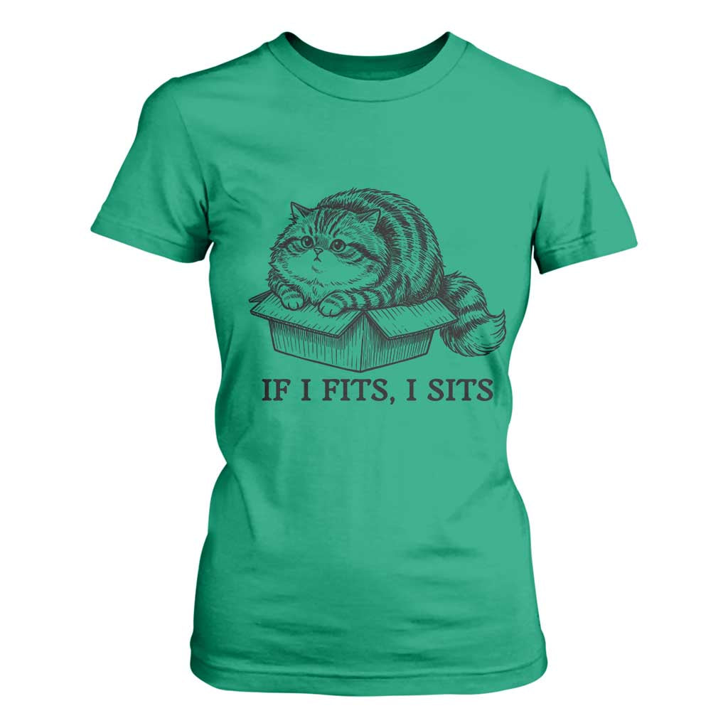 If I Fits I Sits T Shirt For Women Chubby Kitty Funny Cat Lover Gift TS12 Irish Green Print Your Wear