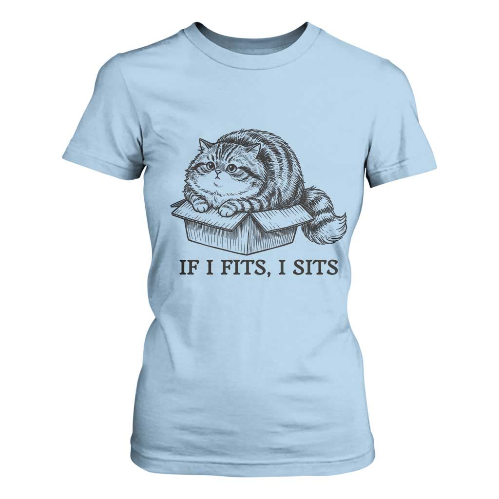If I Fits I Sits T Shirt For Women Chubby Kitty Funny Cat Lover Gift TS12 Light Blue Print Your Wear