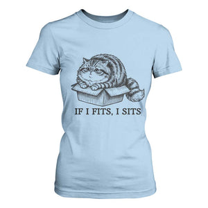 If I Fits I Sits T Shirt For Women Chubby Kitty Funny Cat Lover Gift TS12 Light Blue Print Your Wear