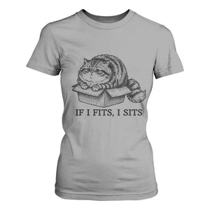 If I Fits I Sits T Shirt For Women Chubby Kitty Funny Cat Lover Gift TS12 Sport Gray Print Your Wear