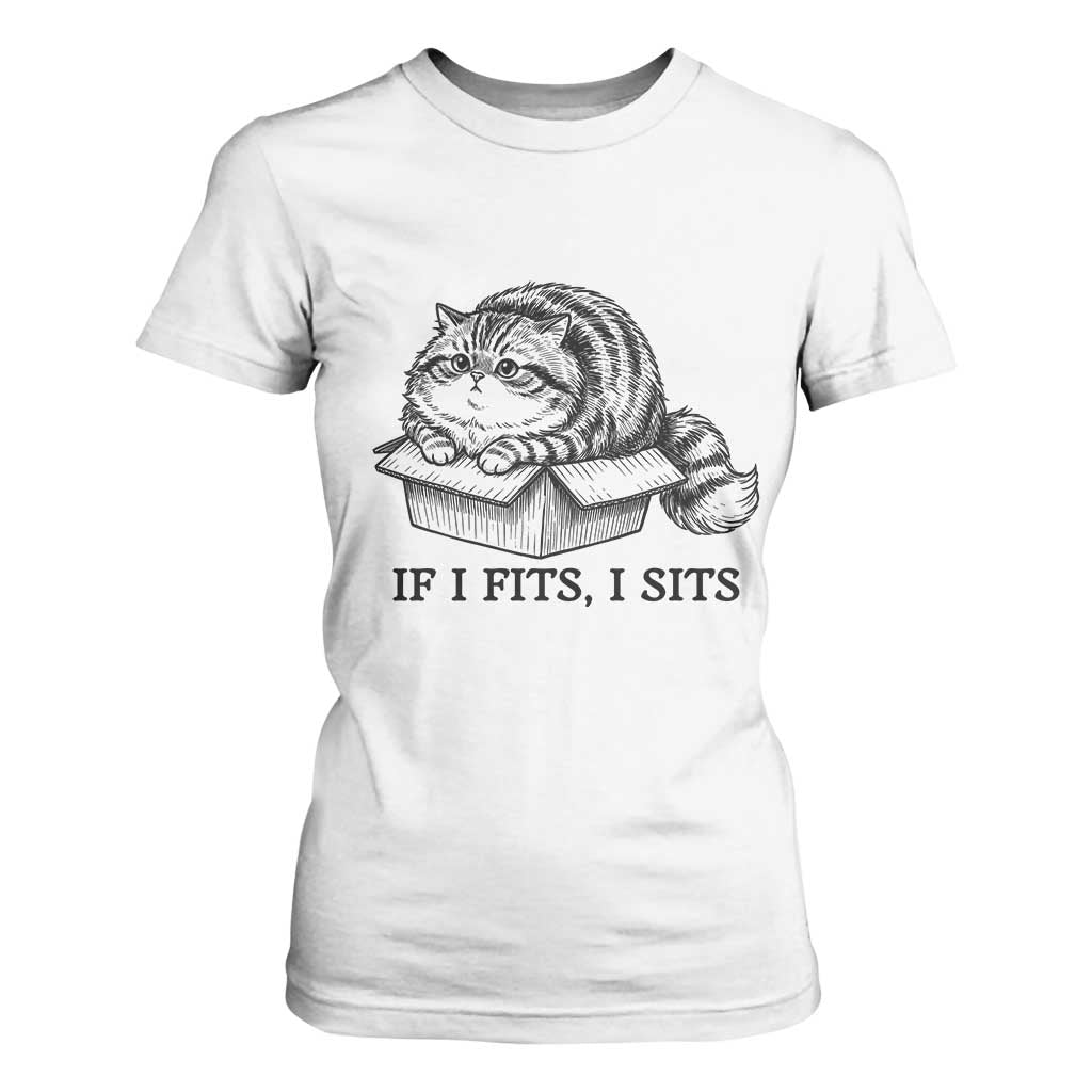 If I Fits I Sits T Shirt For Women Chubby Kitty Funny Cat Lover Gift TS12 White Print Your Wear