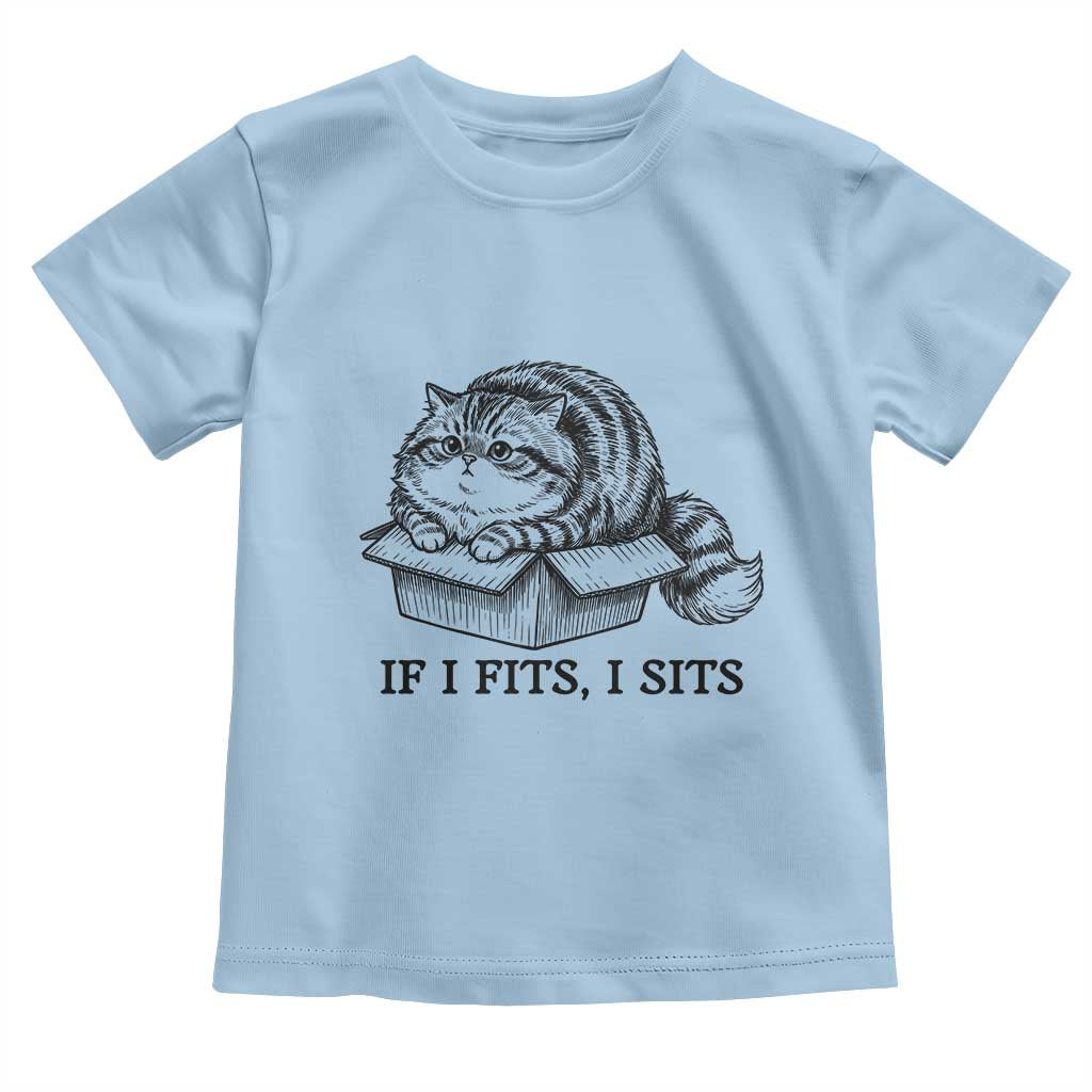 If I Fits I Sits Toddler T Shirt Chubby Kitty Funny Cat Lover Gift TS12 Light Blue Print Your Wear
