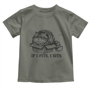 If I Fits I Sits Toddler T Shirt Chubby Kitty Funny Cat Lover Gift TS12 Military Green Print Your Wear