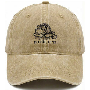 If I Fits I Sits Washed Cotton Baseball Cap Chubby Kitty Funny Cat Lover Gift TS12 Print Your Wear