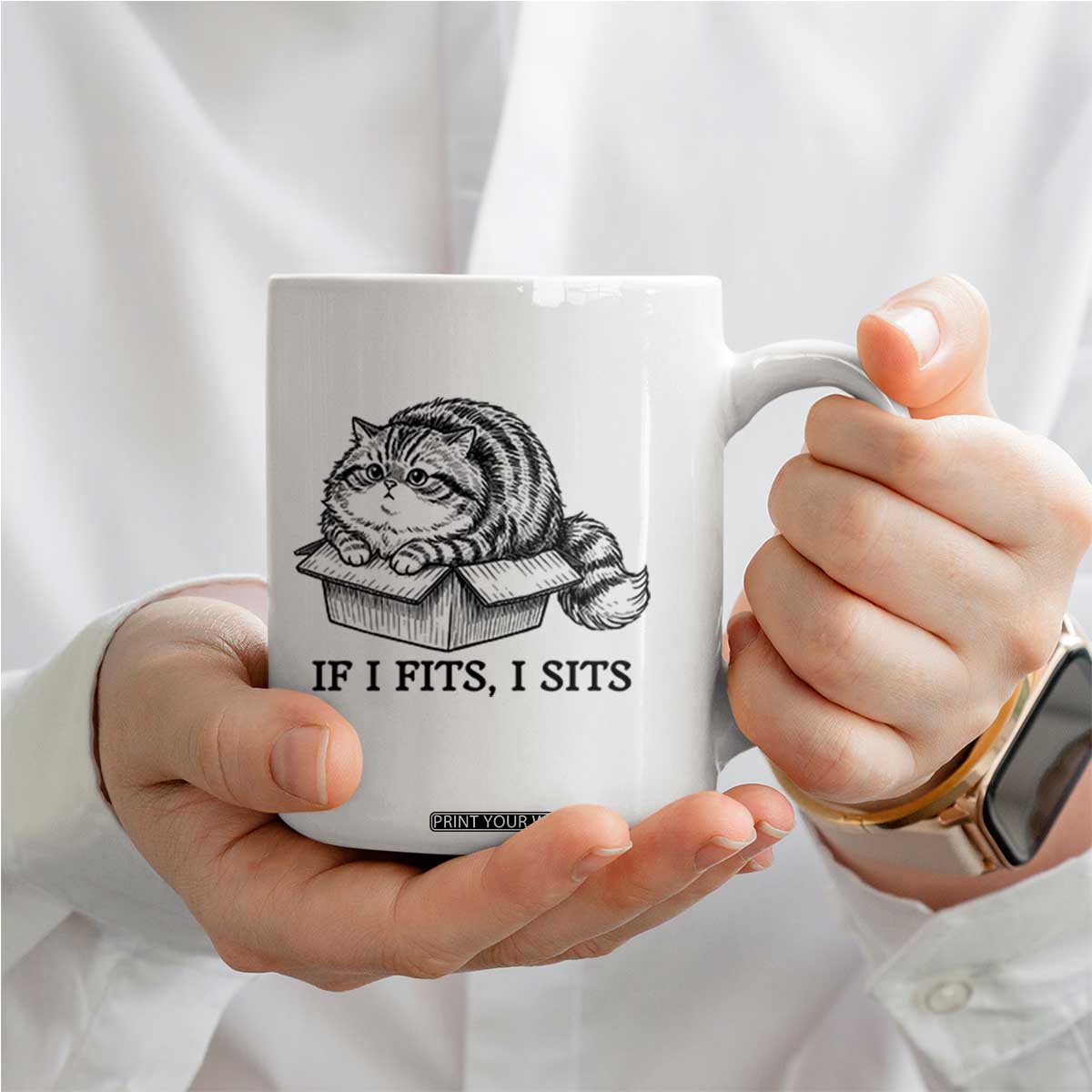If I Fits I Sits Coffee Mug Chubby Kitty Funny Cat Lover Gift TS12 Print Your Wear