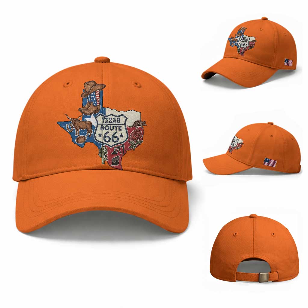 Texas Route Highway 66 Adventure Baseball Cap Desert Road Trip Graphic TS12 Baseball Cap Universal Fit Orange Print Your Wear
