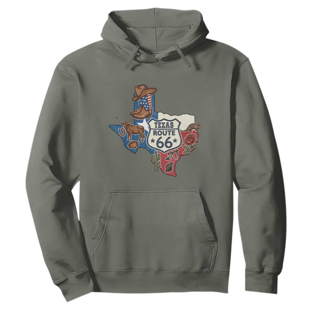 Texas Route Highway 66 Adventure Hoodie Desert Road Trip Graphic TS12 Military Green Print Your Wear