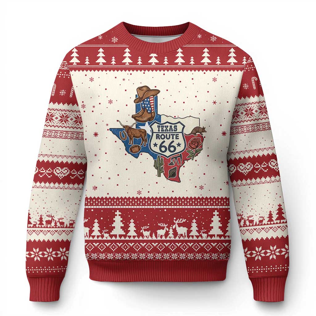Texas Route Highway 66 Adventure Ugly Christmas Sweater Desert Road Trip Graphic TS12 Beige Red Print Your Wear