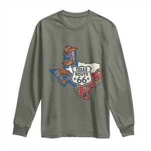 Texas Route Highway 66 Adventure Long Sleeve Shirt Desert Road Trip Graphic TS12 Military Green Print Your Wear