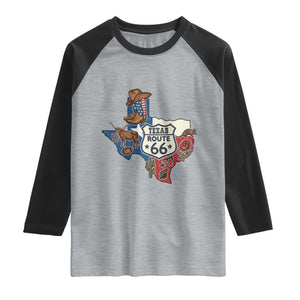 Texas Route Highway 66 Adventure Raglan Shirt Desert Road Trip Graphic TS12 Heather Gray Black Print Your Wear