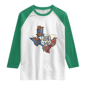 Texas Route Highway 66 Adventure Raglan Shirt Desert Road Trip Graphic TS12 White Kelly Green Print Your Wear