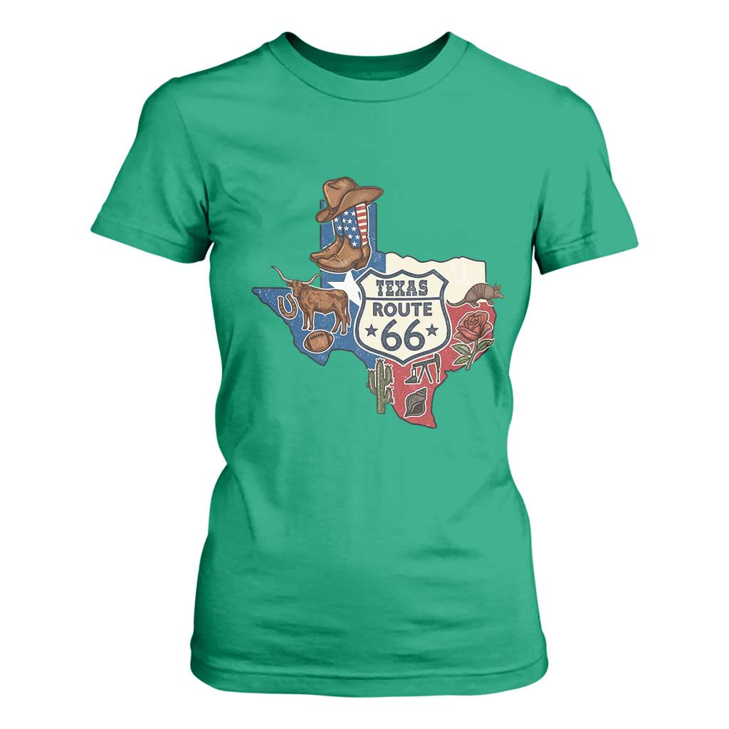 Texas Route Highway 66 Adventure T Shirt For Women Desert Road Trip Graphic TS12 Irish Green Print Your Wear