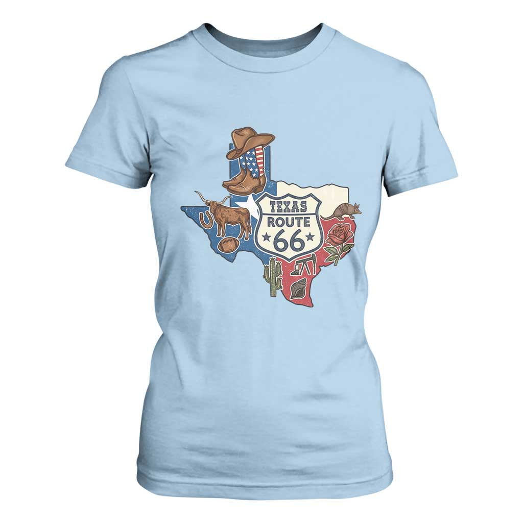 Texas Route Highway 66 Adventure T Shirt For Women Desert Road Trip Graphic TS12 Light Blue Print Your Wear