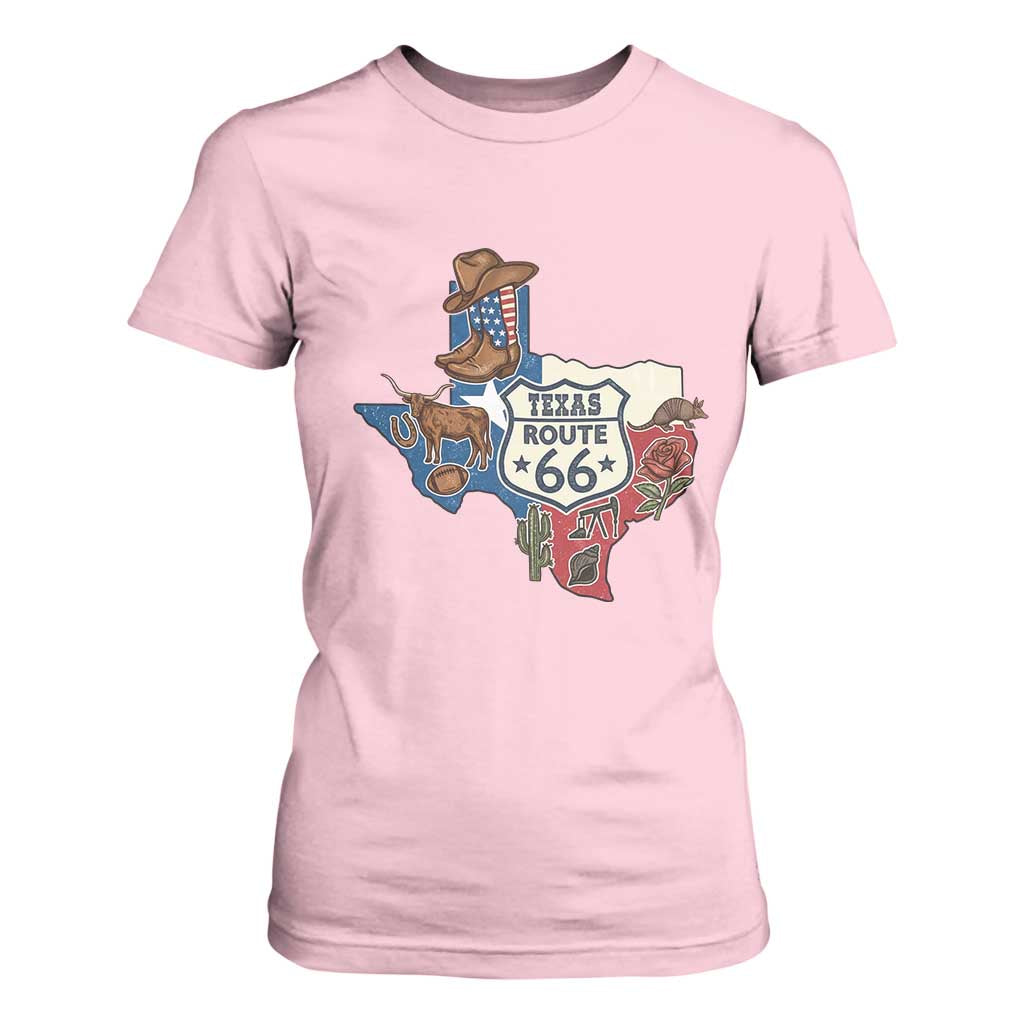 Texas Route Highway 66 Adventure T Shirt For Women Desert Road Trip Graphic TS12 Light Pink Print Your Wear