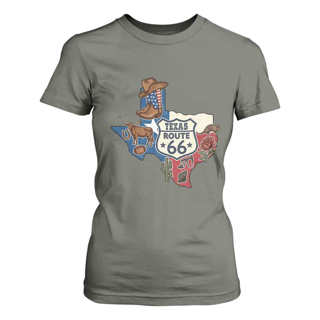 Texas Route Highway 66 Adventure T Shirt For Women Desert Road Trip Graphic TS12 Military Green Print Your Wear