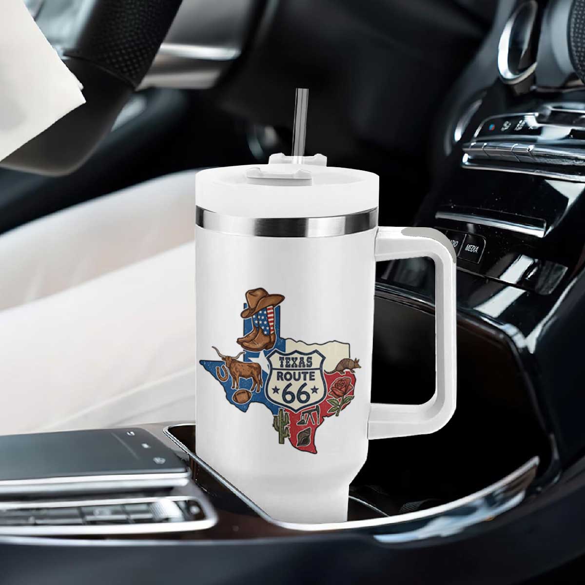 Texas Route Highway 66 Adventure Tumbler With Handle Desert Road Trip Graphic TS12 Print Your Wear