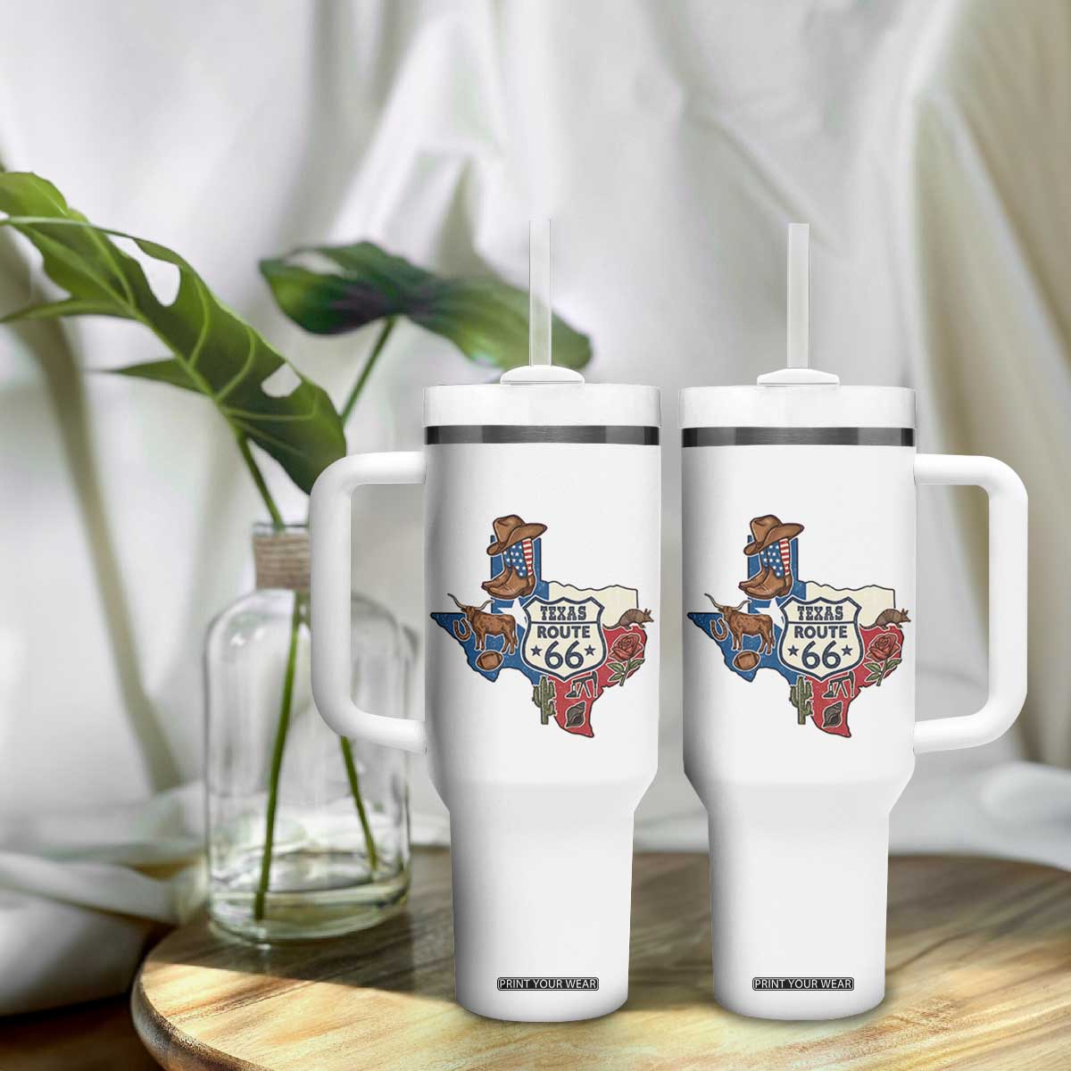 Texas Route Highway 66 Adventure Tumbler With Handle Desert Road Trip Graphic TS12 Print Your Wear