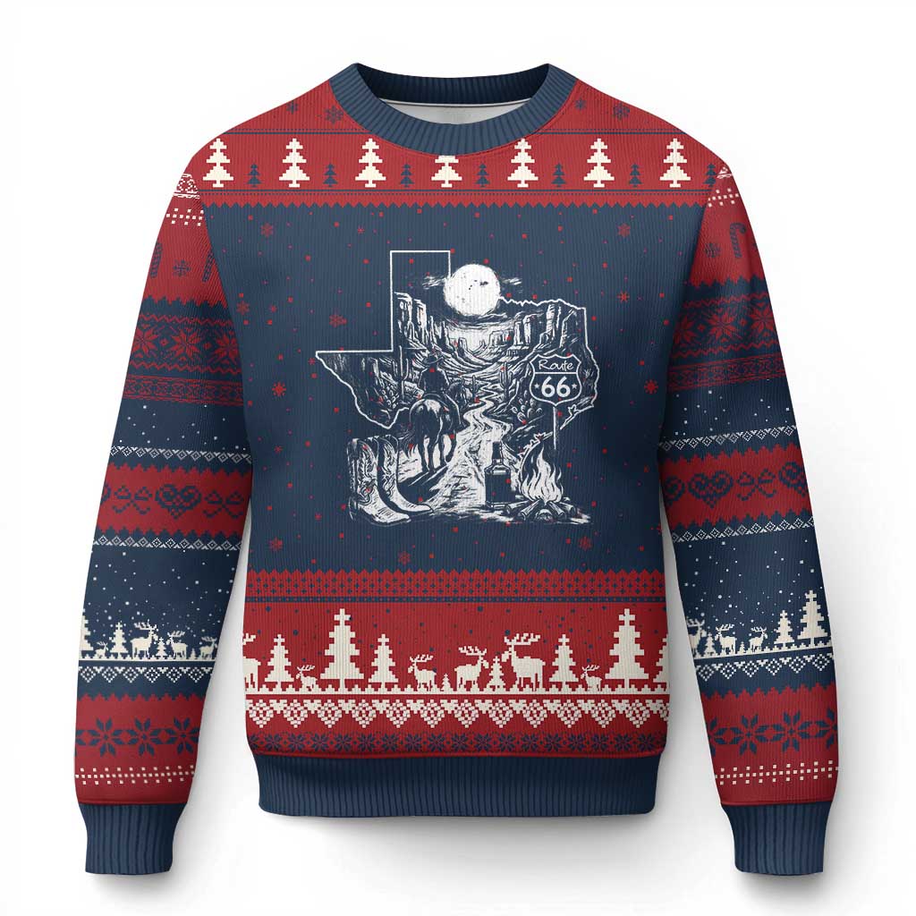 The Mother Road Texas Panhandle Ugly Christmas Sweater Vintage Desert Road Trip TS12 Navy Red Print Your Wear