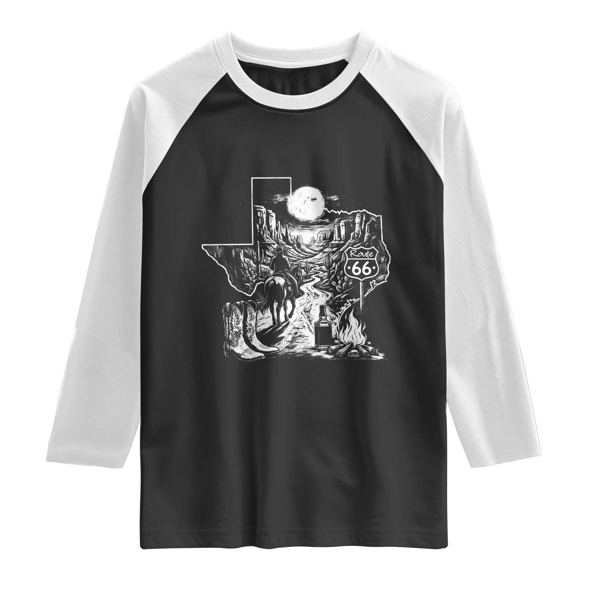The Mother Road Texas Panhandle Raglan Shirt Vintage Desert Road Trip TS12 Black White Print Your Wear
