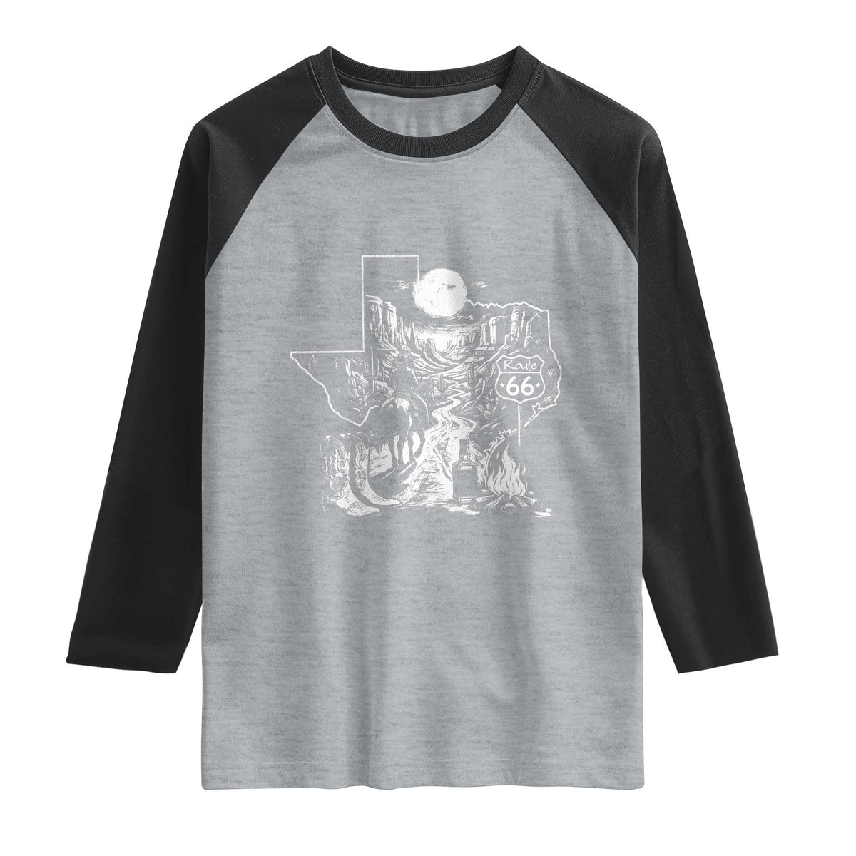 The Mother Road Texas Panhandle Raglan Shirt Vintage Desert Road Trip TS12 Heather Gray Black Print Your Wear