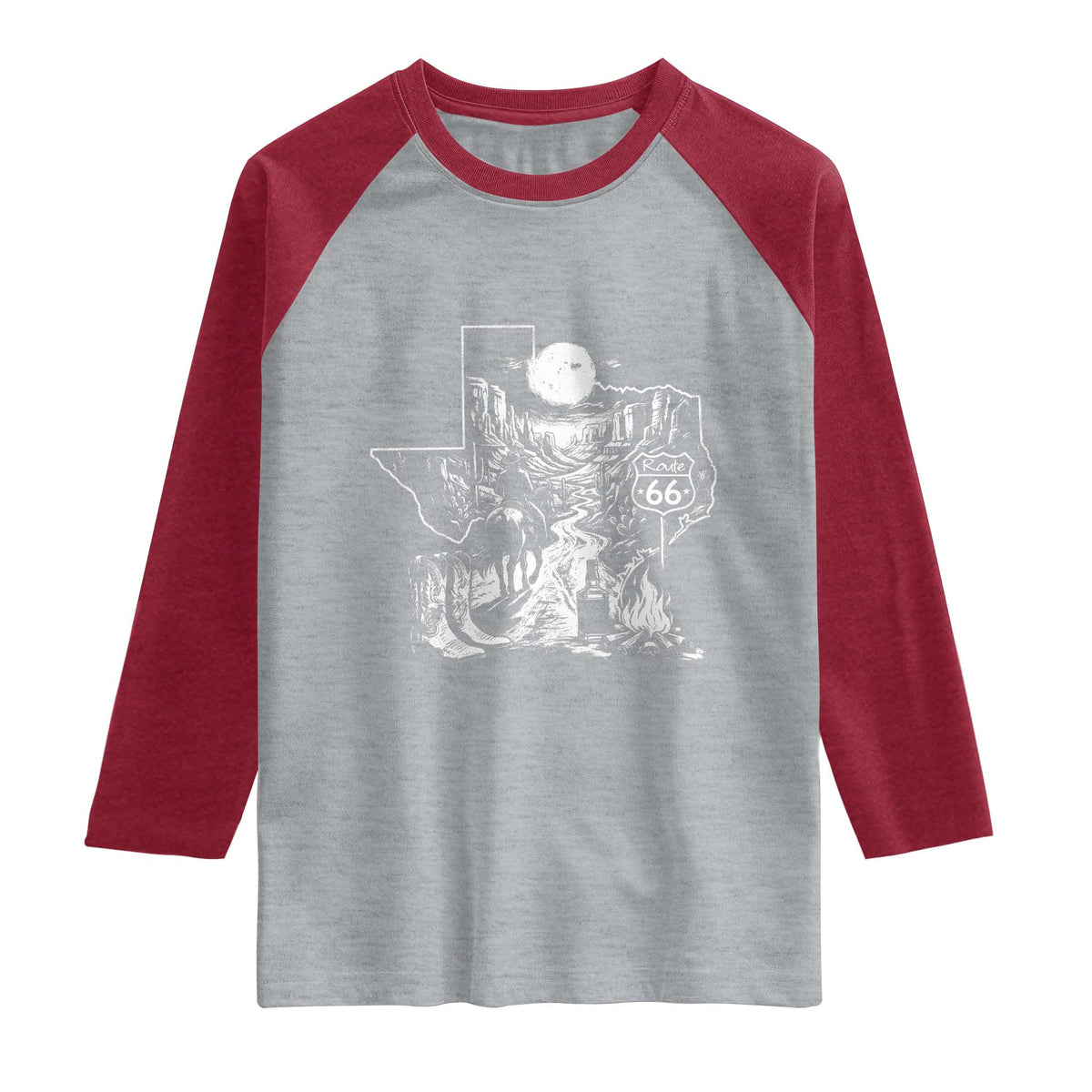 The Mother Road Texas Panhandle Raglan Shirt Vintage Desert Road Trip TS12 Heather Gray Heather Red Print Your Wear