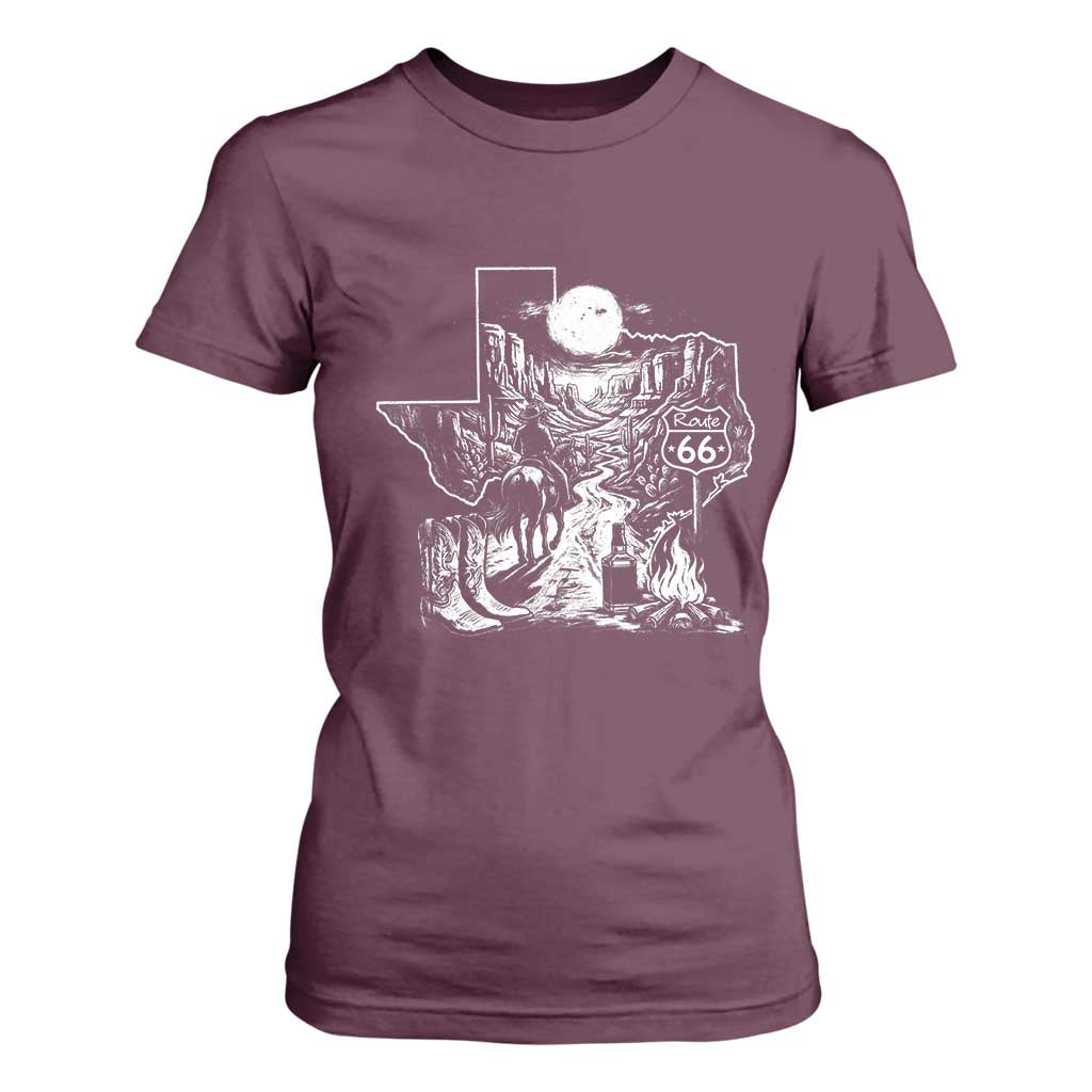 The Mother Road Texas Panhandle T Shirt For Women Vintage Desert Road Trip TS12 Maroon Print Your Wear