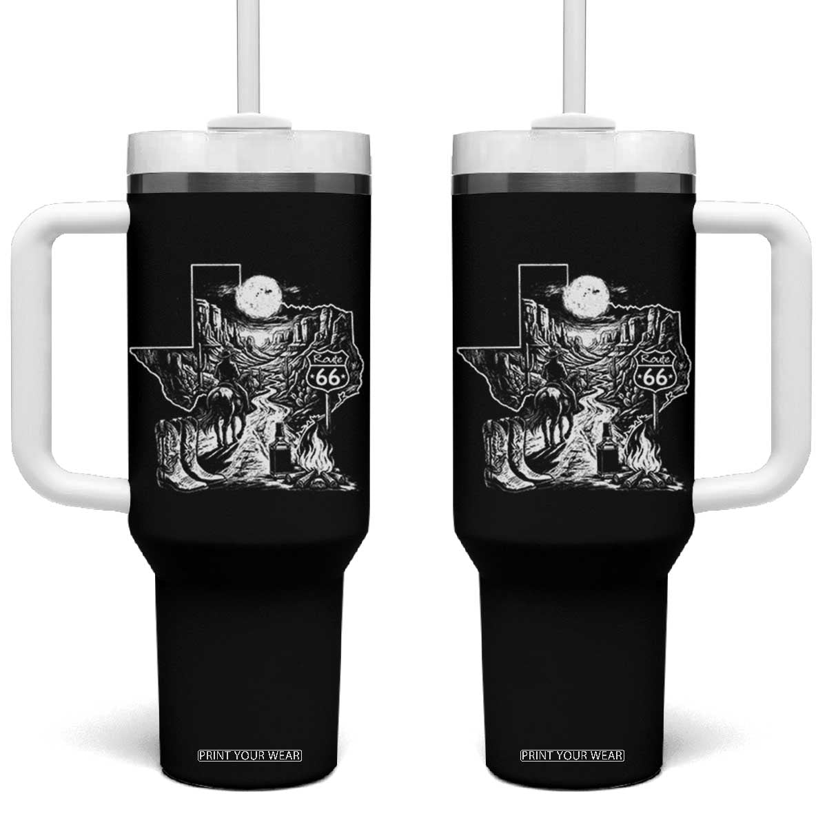 The Mother Road Texas Panhandle Tumbler With Handle Vintage Desert Road Trip TS12 One Size: 40 oz Black Print Your Wear