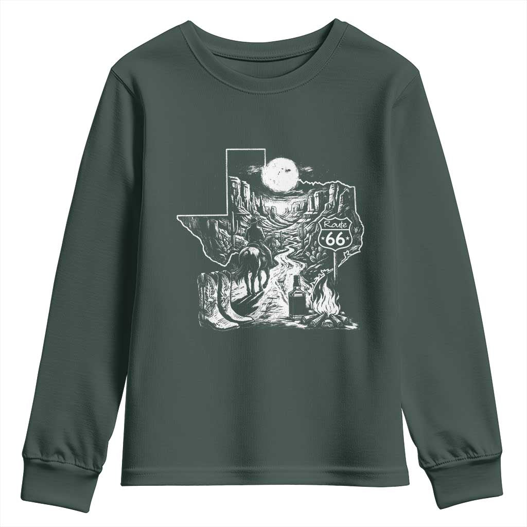 The Mother Road Texas Panhandle Youth Sweatshirt Vintage Desert Road Trip TS12 Dark Forest Green Print Your Wear