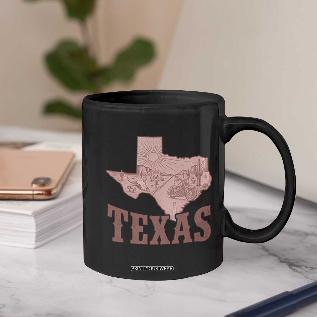 Texas Route Highway 66 Biker Coffee Mug Vintage Biker Road Trip TS12 Print Your Wear