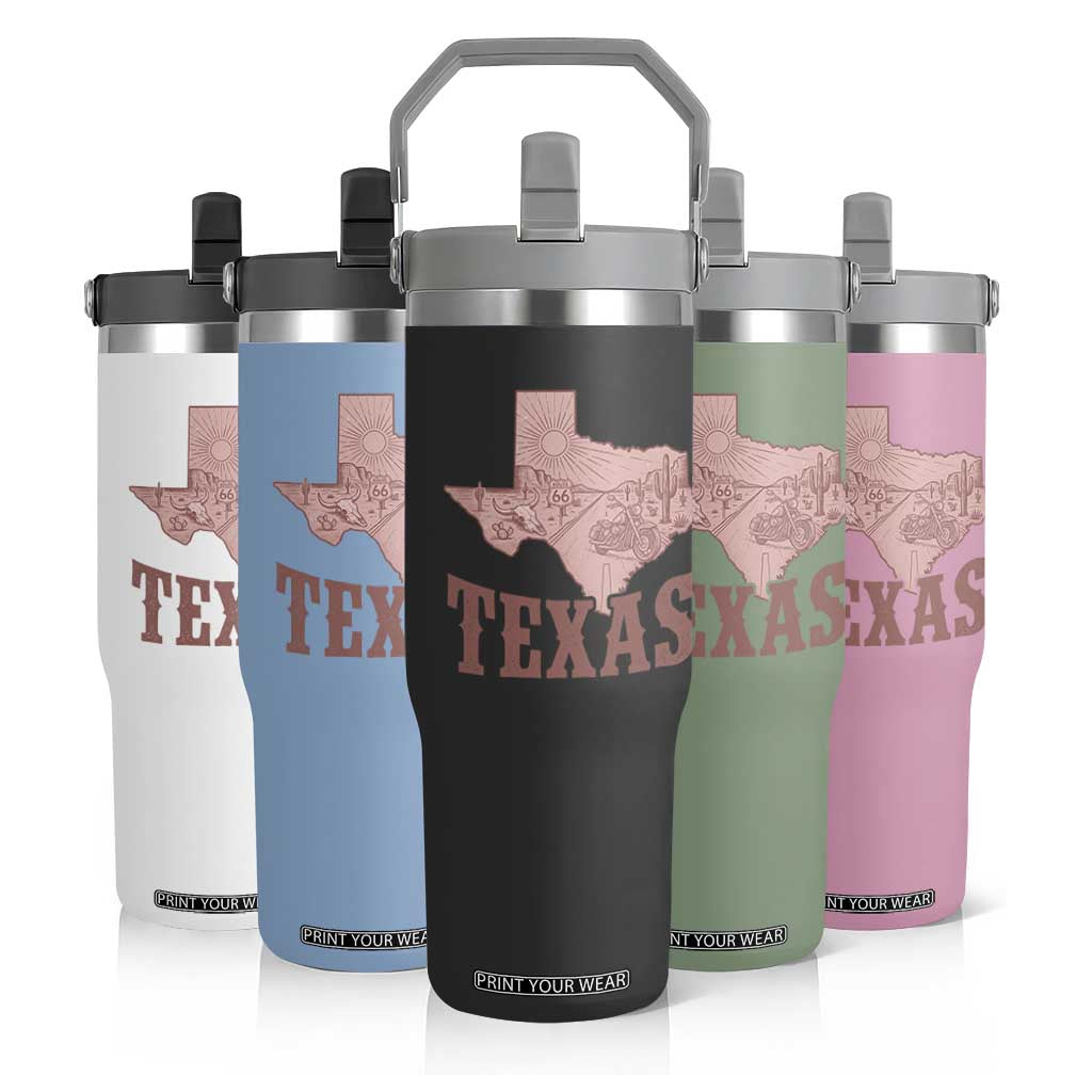 Texas Route Highway 66 Biker Flip Straw Tumbler Vintage Biker Road Trip TS12 Print Your Wear