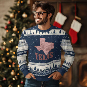 Texas Route Highway 66 Biker Ugly Christmas Sweater Vintage Biker Road Trip TS12 Navy Beige Print Your Wear