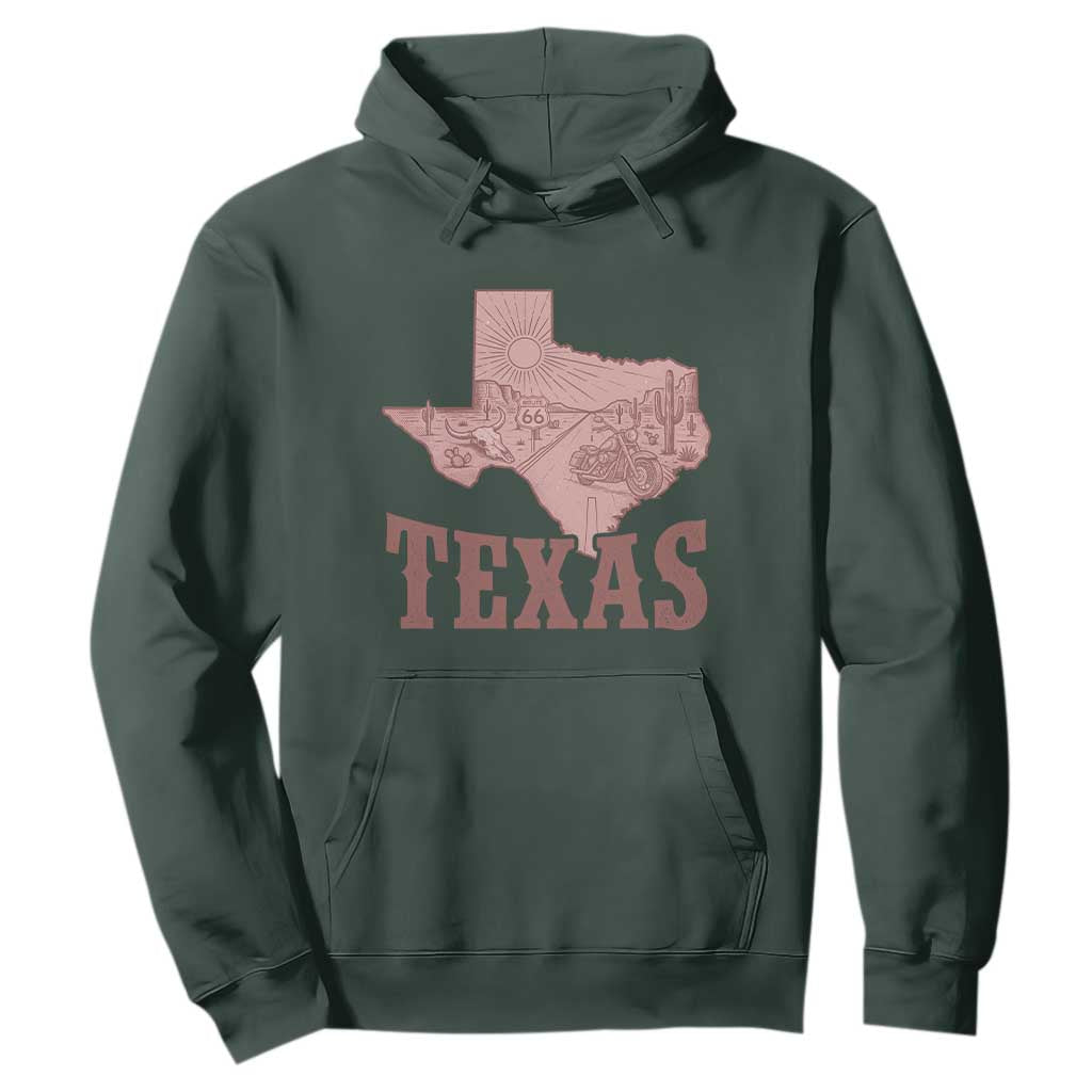 Texas Route Highway 66 Biker Hoodie Vintage Biker Road Trip TS12 Dark Forest Green Print Your Wear