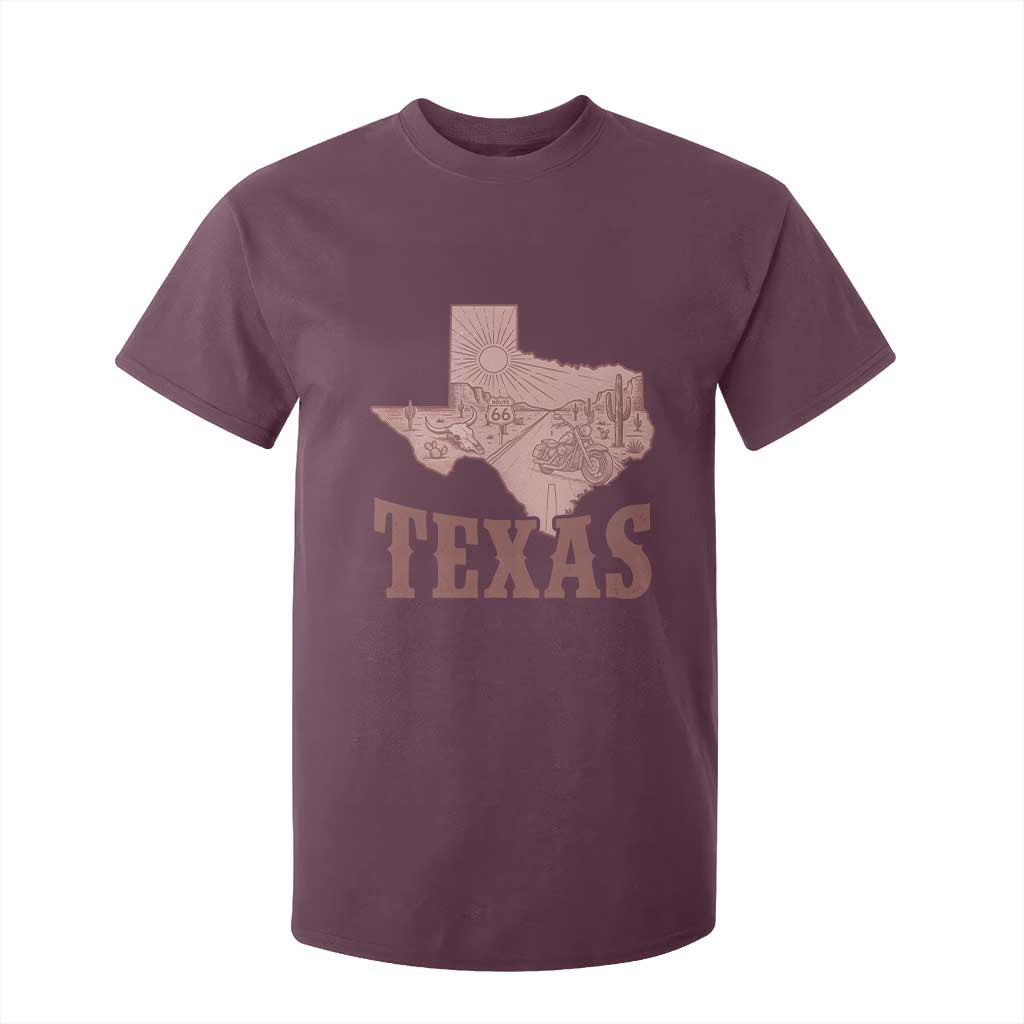 Texas Route Highway 66 Biker T Shirt For Kid Vintage Biker Road Trip TS12 Maroon Print Your Wear