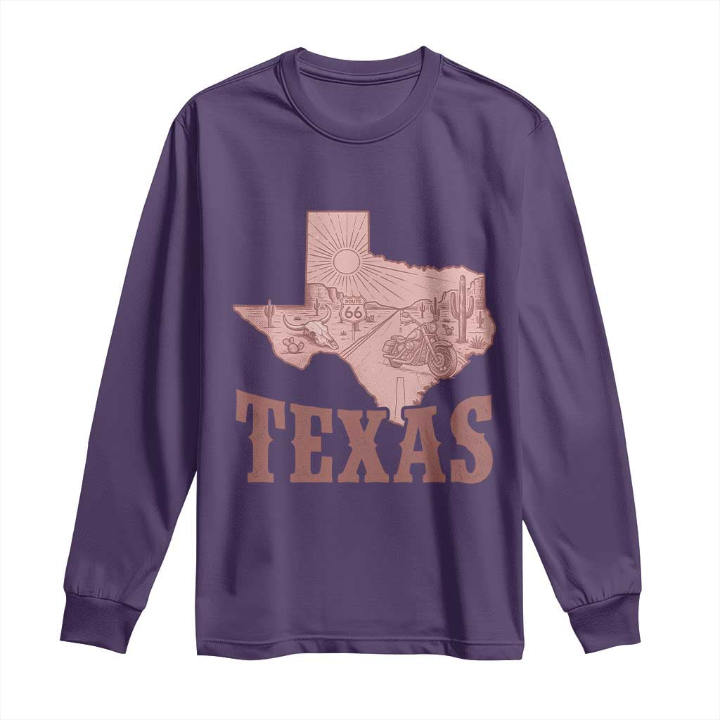 Texas Route Highway 66 Biker Long Sleeve Shirt Vintage Biker Road Trip TS12 Purple Print Your Wear
