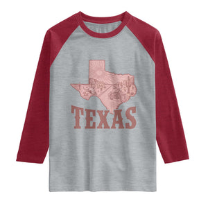 Texas Route Highway 66 Biker Raglan Shirt Vintage Biker Road Trip TS12 Heather Gray Heather Red Print Your Wear