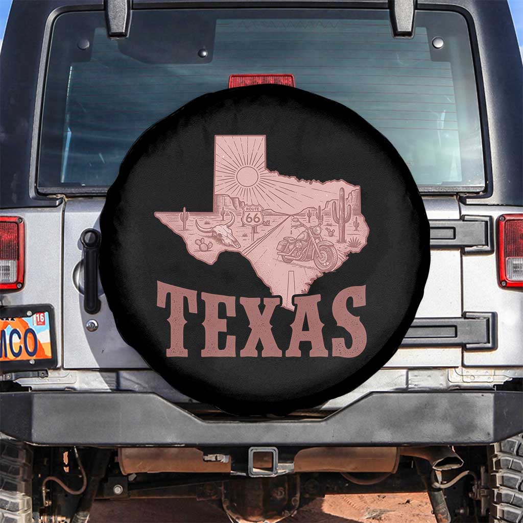 Texas Route Highway 66 Biker Spare Tire Cover Vintage Biker Road Trip TS12 No hole Black Print Your Wear