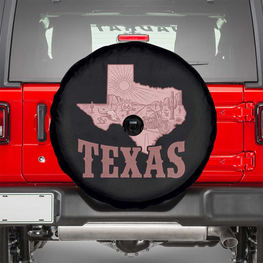Texas Route Highway 66 Biker Spare Tire Cover Vintage Biker Road Trip TS12 Black Print Your Wear