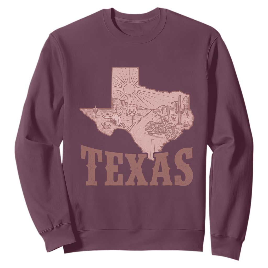 Texas Route Highway 66 Biker Sweatshirt Vintage Biker Road Trip TS12 Maroon Print Your Wear