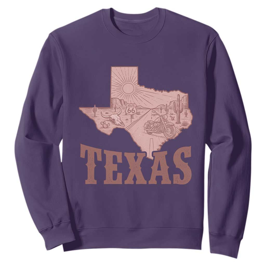 Texas Route Highway 66 Biker Sweatshirt Vintage Biker Road Trip TS12 Purple Print Your Wear