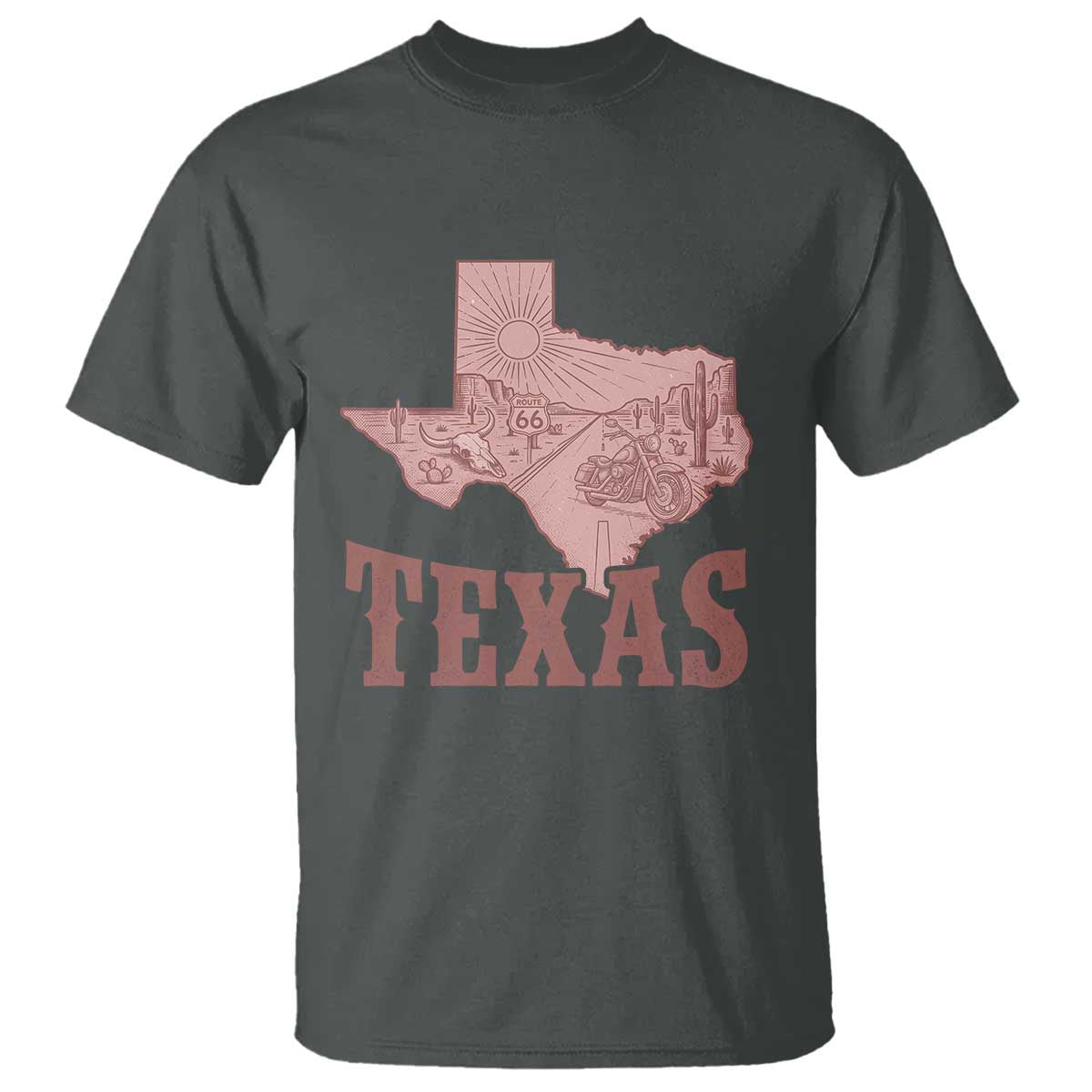 Texas Route Highway 66 Biker T Shirt Vintage Biker Road Trip TS12 Dark Heather Print Your Wear