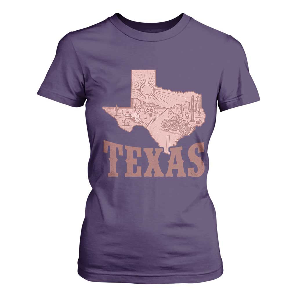 Texas Route Highway 66 Biker T Shirt For Women Vintage Biker Road Trip TS12 Purple Print Your Wear